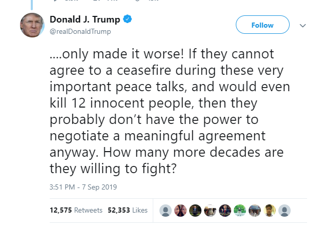 ترامپ از دیدار پنهانی با سران طالبان پرده برداشت ترامپ از دیدار پنهانی با سران طالبان پرده برداشت