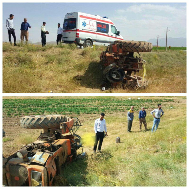 جان باختن یک نفر در اثر انحراف و واژگونی تراکتور